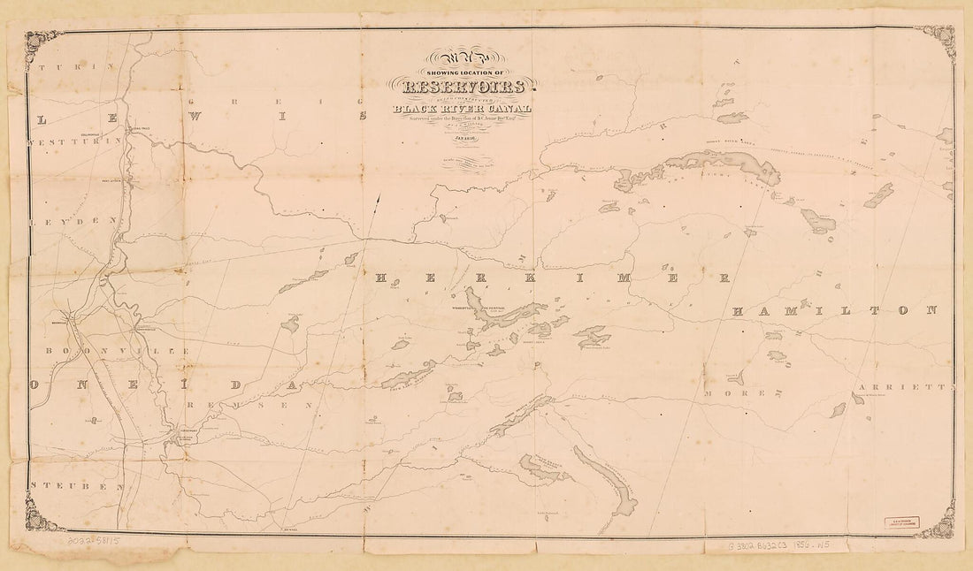 This old map of Map Showing the Location of Reservoirs Being Constructed for Black River Canal from 1856 was created by J. E. Willard in 1856