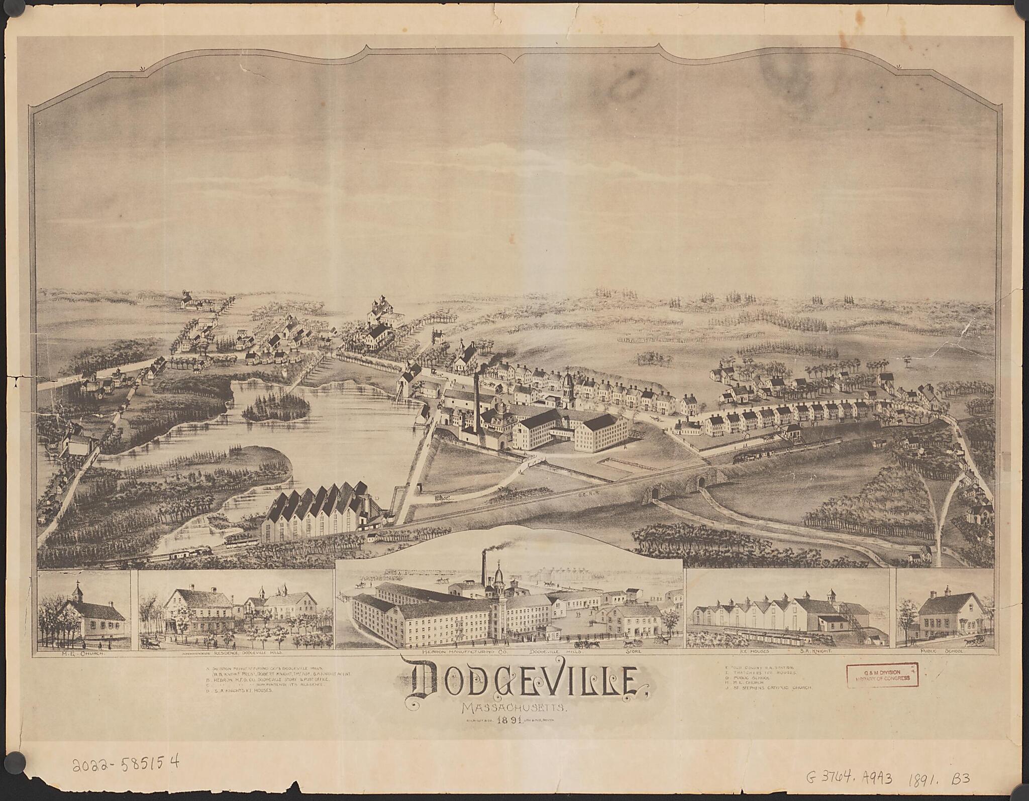 This old map of Dodgeville, Massachusetts from 1891 was created by O.H. Bailey & Co in 1891