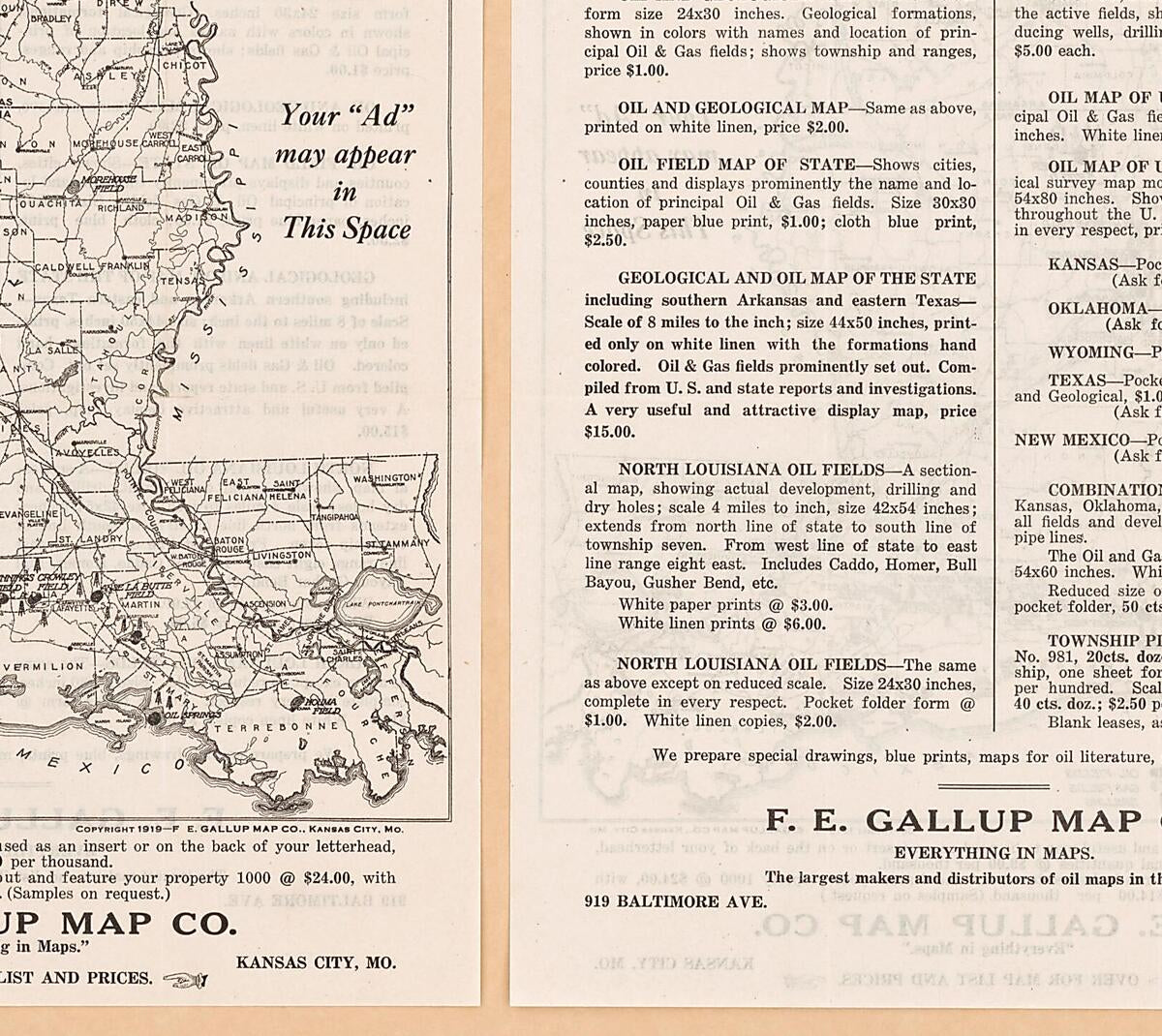 This old map of Map of Louisiana Oil Fields from 1919 was created by  F. E. Gallup Map Co in 1919