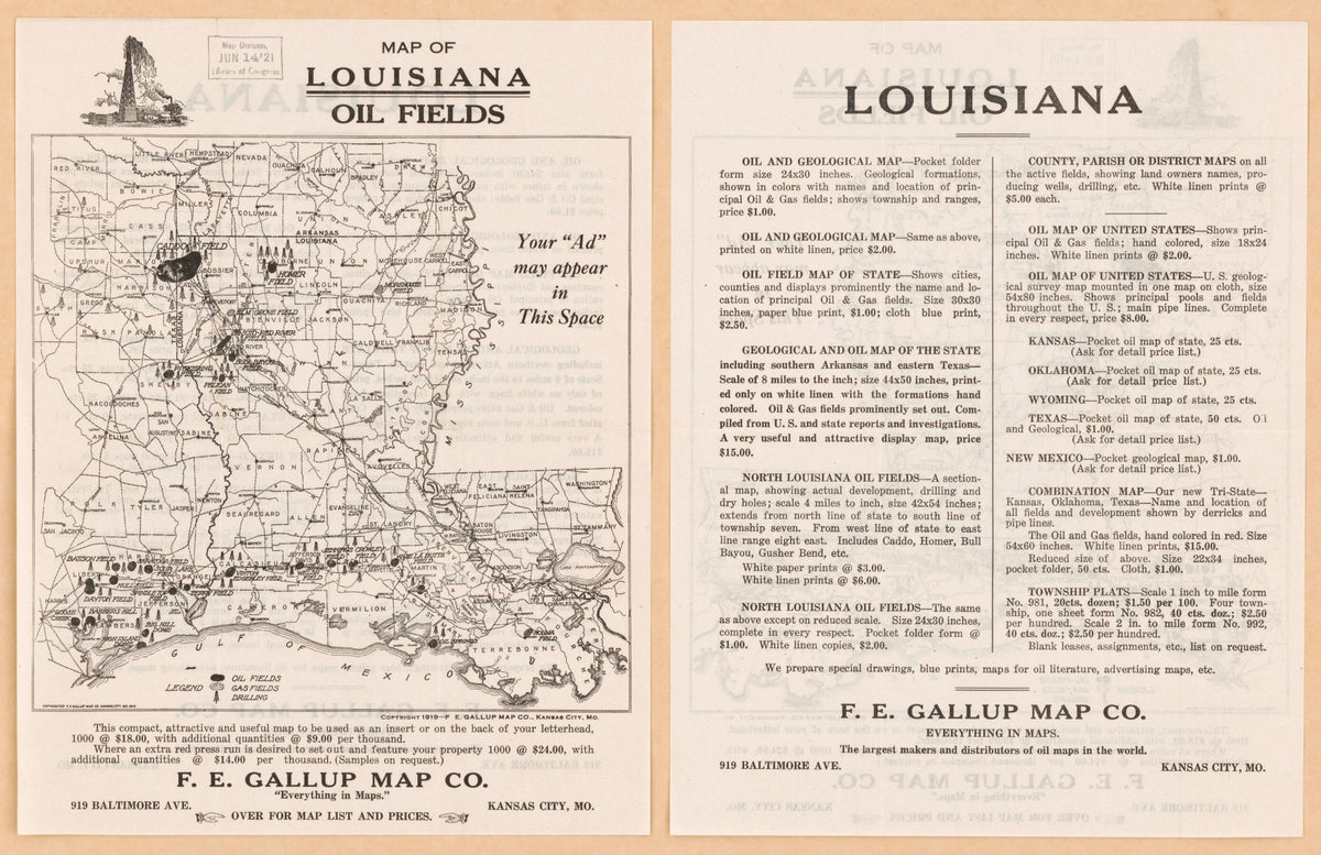 Map of Louisiana Oil Fields 1919 by Relic Map Company