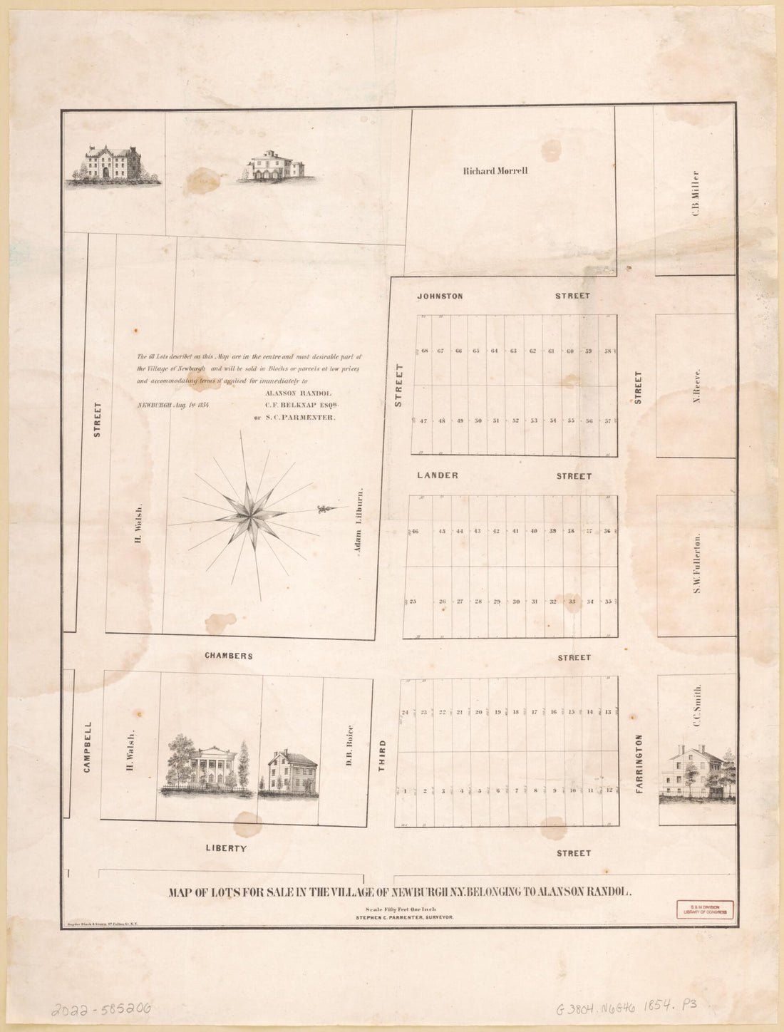 This old map of Map of Lots for Sale In the Village of Newburgh New York Belonging to Alanson Randol from 1854 was created by Stephen C. Parmenter in 1854