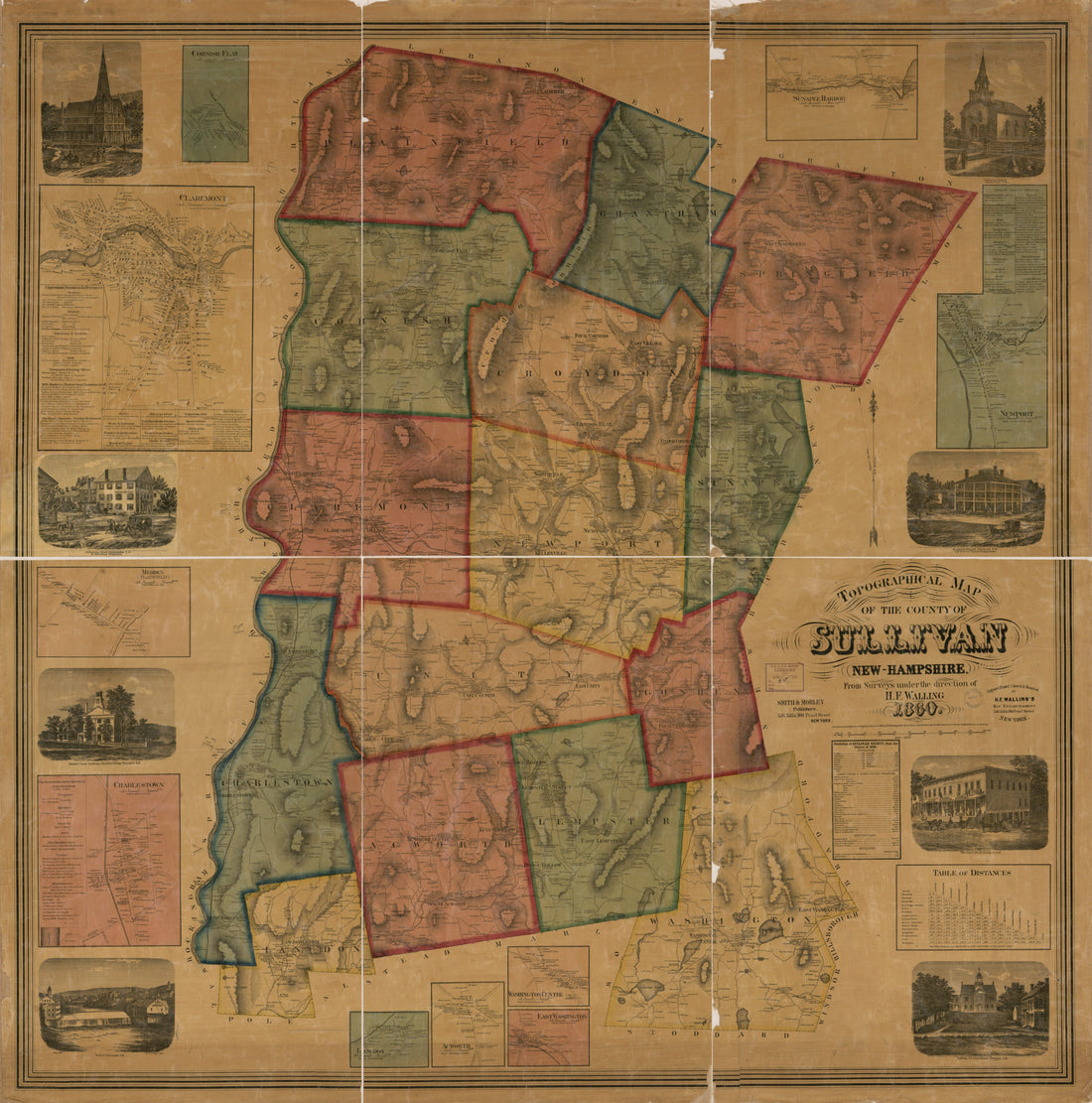 This old map of Topographical Map of the County of Sullivan, New Hampshire from 1860 was created by Smith & Morley, Henry Francis Walling in 1860
