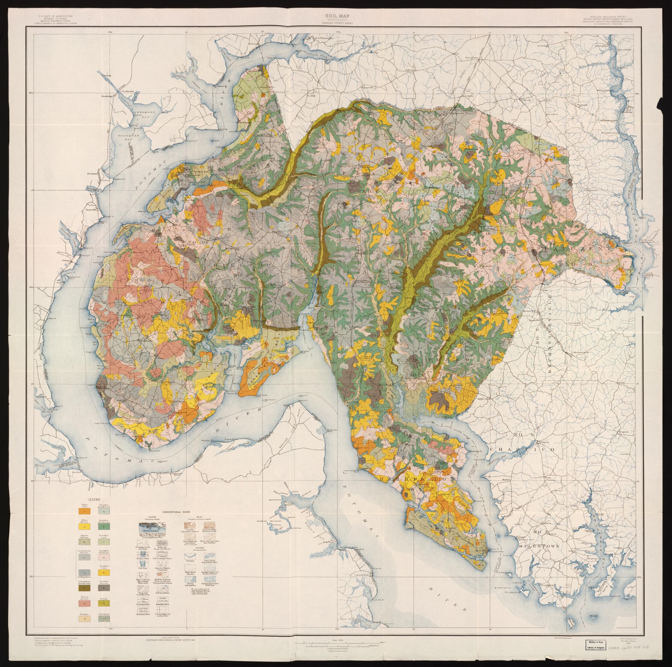 This old map of Soil Map, Maryland, Charles County Sheet from 1918 was created by Howard Christopher Smith, United States. Bureau of Soils in 1918
