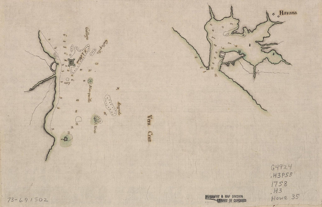 This old map of Havana. Vera Cruz from 1758 was created by in 1758