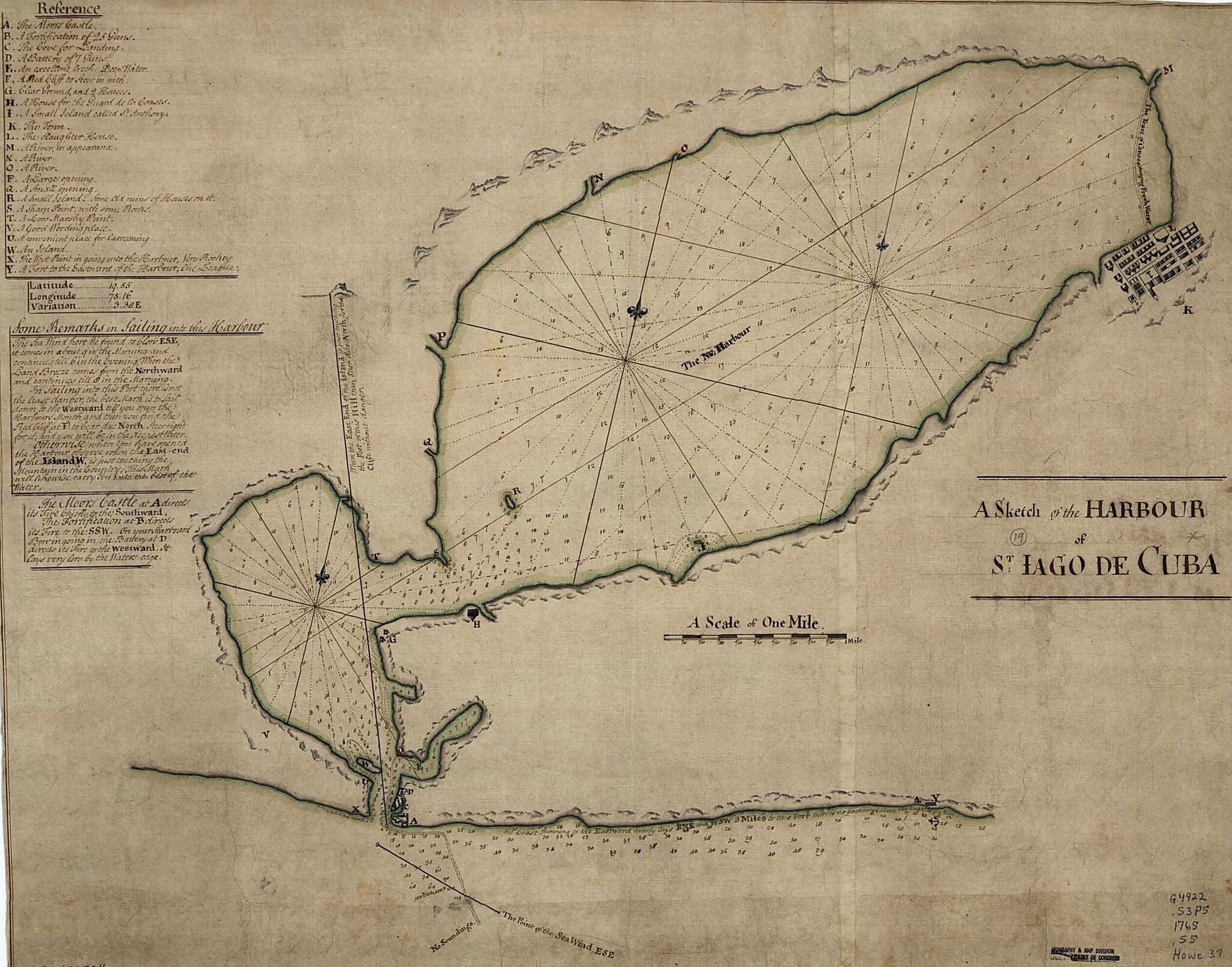 This old map of A Sketch of the Harbour of St. Iago De Cuba from 1765 was created by in 1765