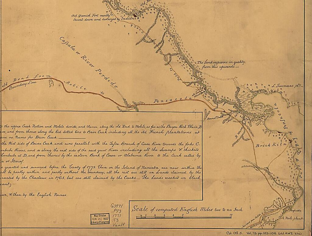This old map of A Plan of Part of the Rivers Tombecbe, Alabama, Tensa, Perdido, & Scambia In the Province of West Florida; With a Sketch of the Boundary Between the Nation of Upper Creek Indians and That Part of the Province Which Is Contigious Thereto,
