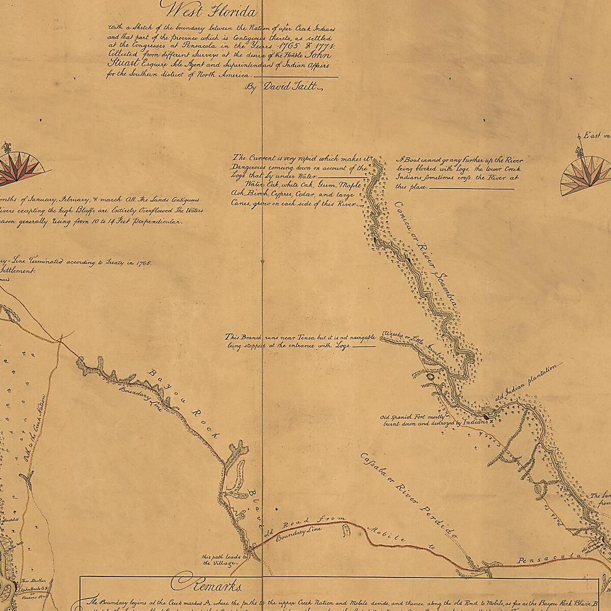 This old map of A Plan of Part of the Rivers Tombecbe, Alabama, Tensa, Perdido, & Scambia In the Province of West Florida; With a Sketch of the Boundary Between the Nation of Upper Creek Indians and That Part of the Province Which Is Contigious Thereto,