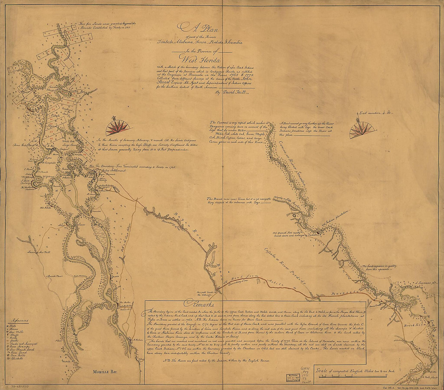 This old map of A Plan of Part of the Rivers Tombecbe, Alabama, Tensa, Perdido, & Scambia In the Province of West Florida; With a Sketch of the Boundary Between the Nation of Upper Creek Indians and That Part of the Province Which Is Contigious Thereto,