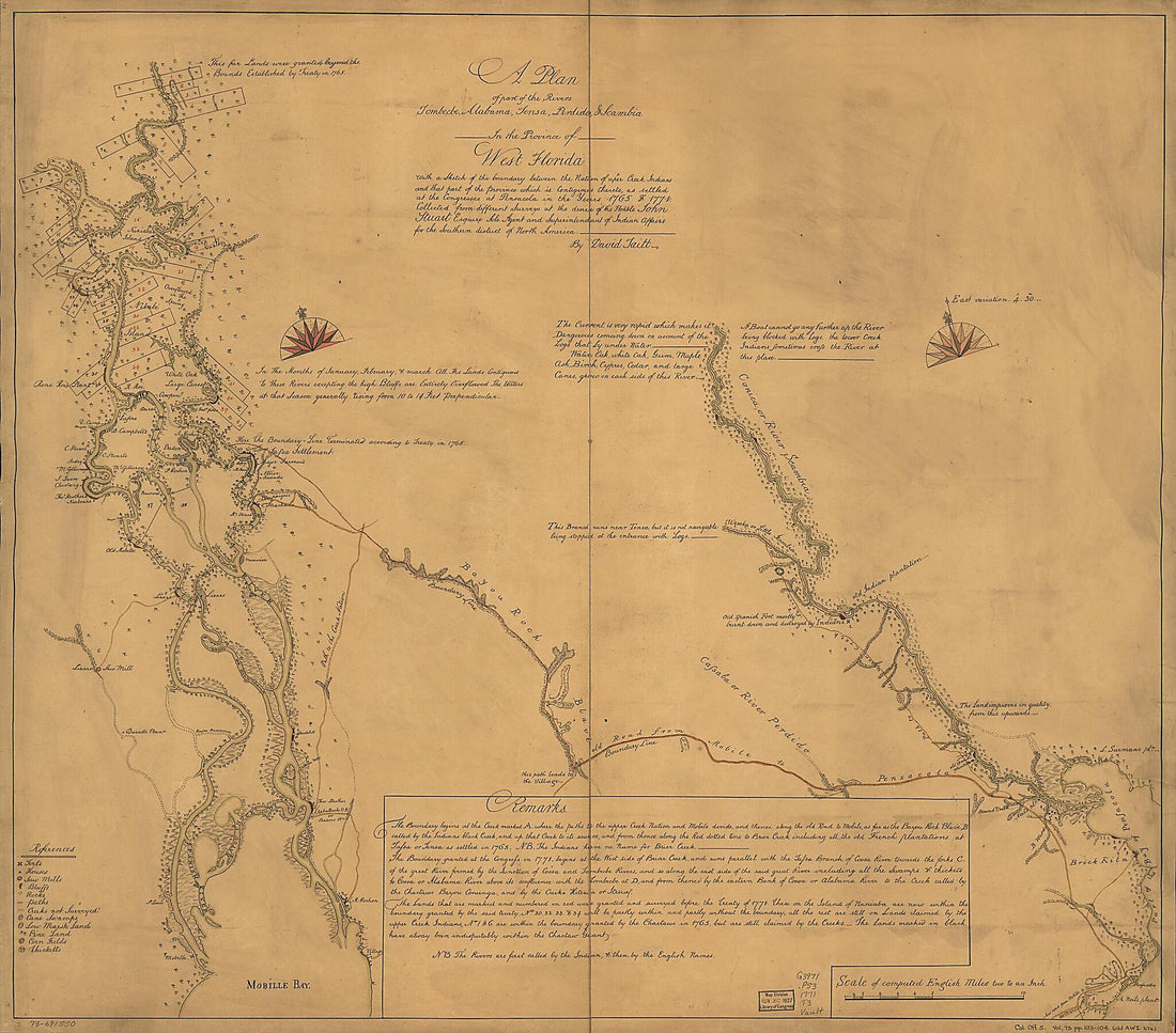 This old map of A Plan of Part of the Rivers Tombecbe, Alabama, Tensa, Perdido, & Scambia In the Province of West Florida; With a Sketch of the Boundary Between the Nation of Upper Creek Indians and That Part of the Province Which Is Contigious Thereto,