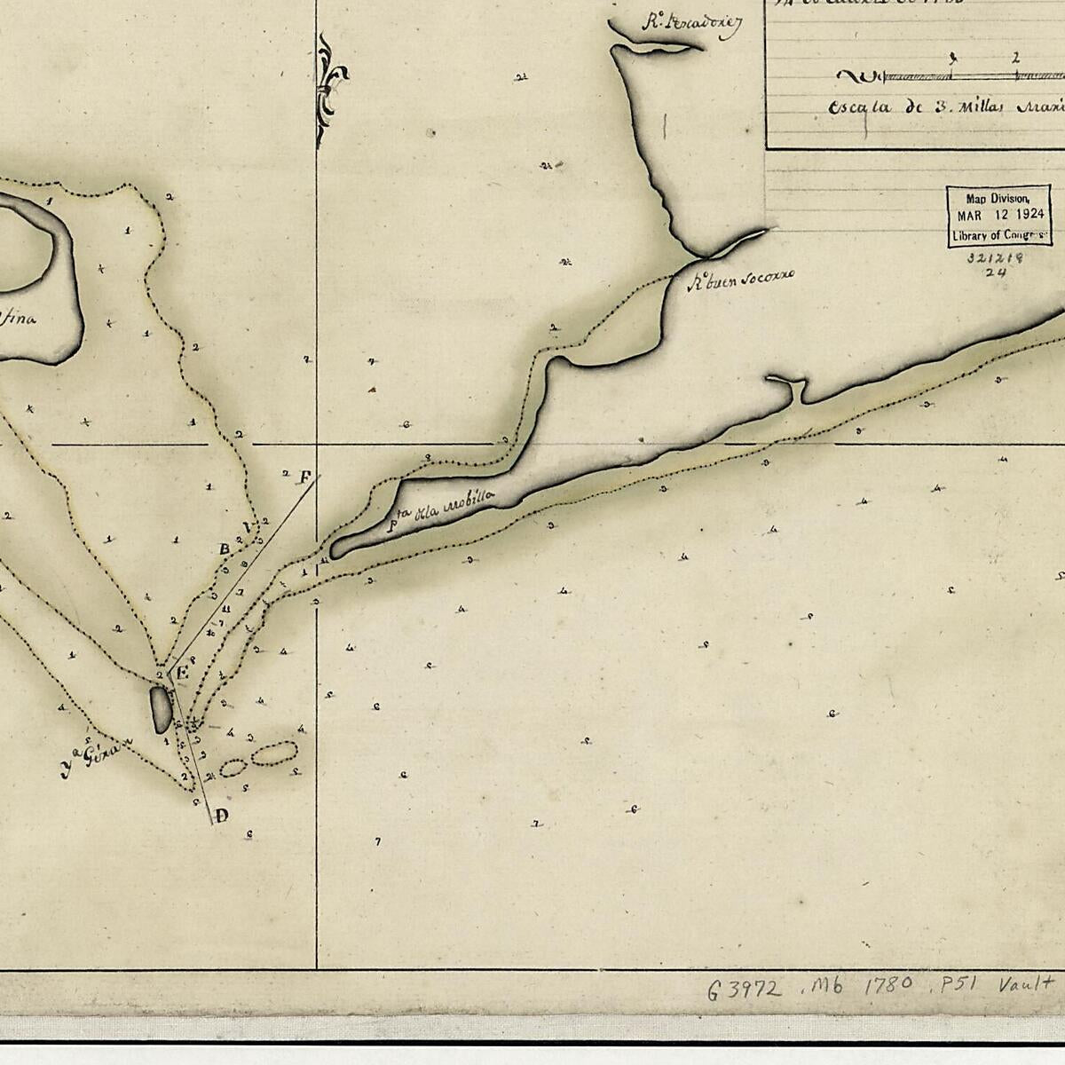 This old map of Plano Del Puerto De La Mobila Situado En Latd. No. De 30⁰ 10ʹ M. Tomado á Los Ingleses El Dia 14 De Marzo De from 1780 was created by  in 1780