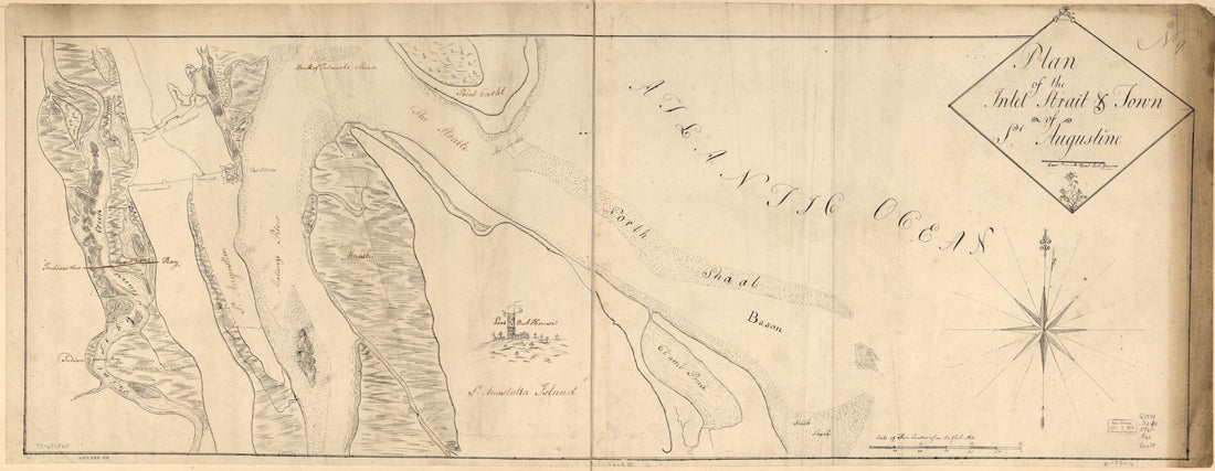 This old map of Plan of the Inlet, Strait, & Town of St. Augustine from 1760 was created by Sam Roworth in 1760