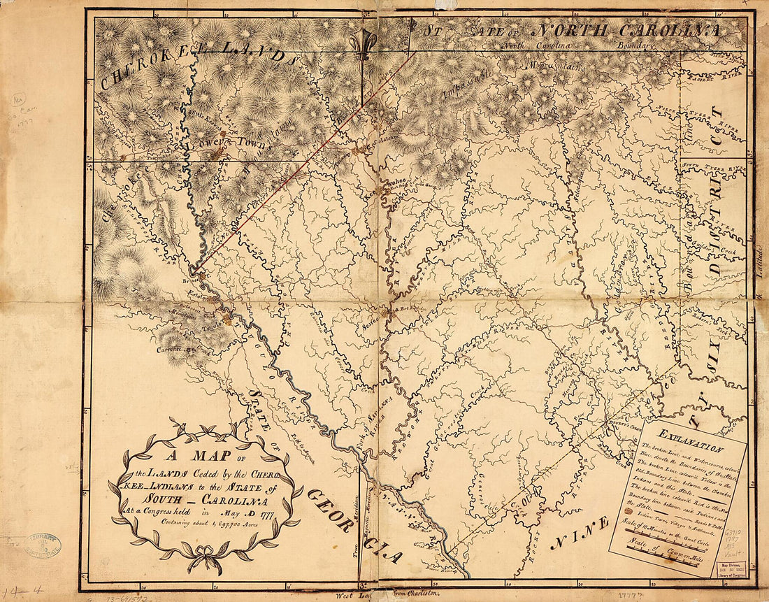 This old map of Carolina at a Congress Held In May, A.D. from 1777; Containing About 1,697,700 Acres was created by in 1777