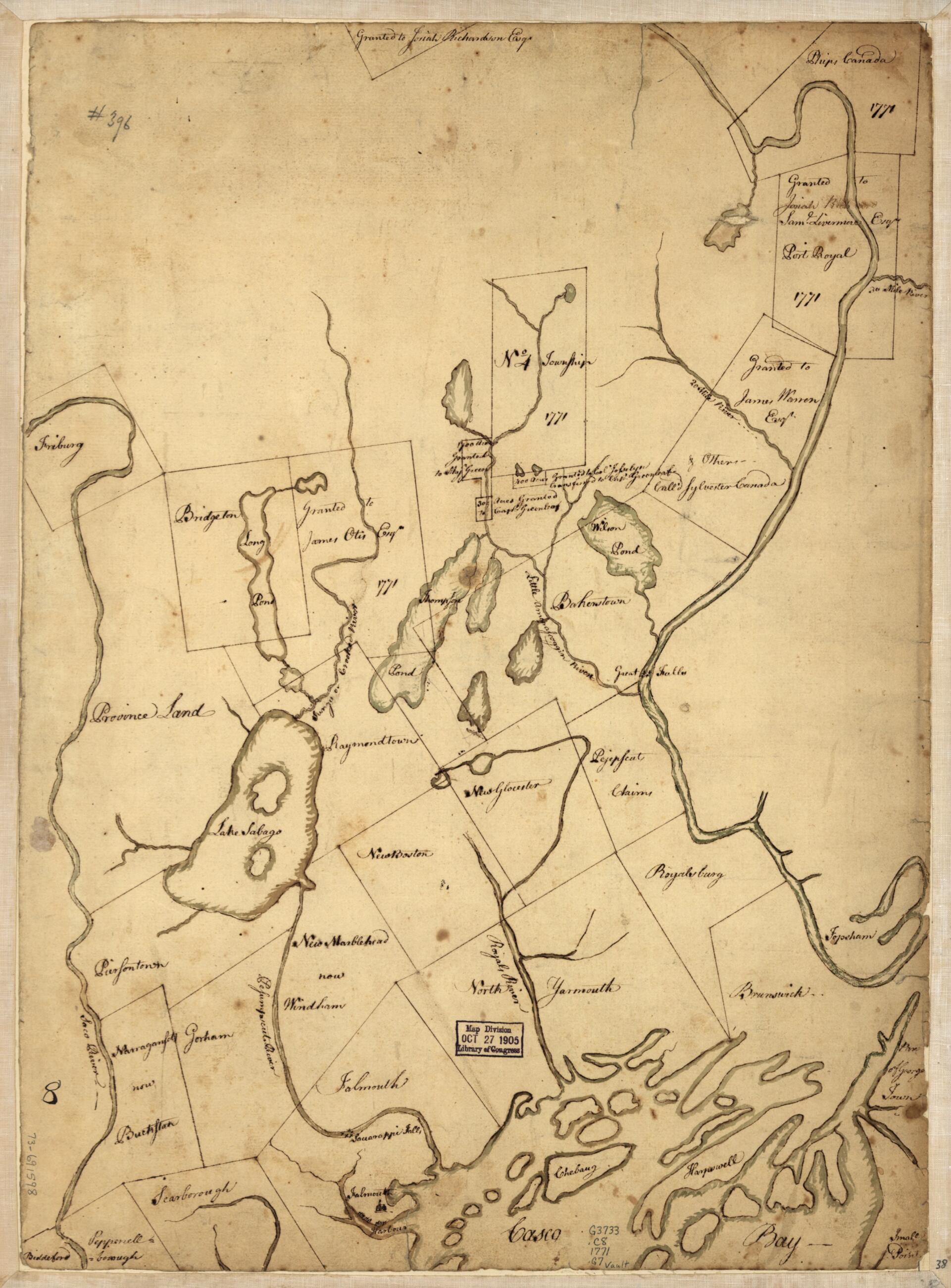 This old map of Part of Oxford and Cumberland Counties, Maine from 1771 was created by S. Greenleaf in 1771