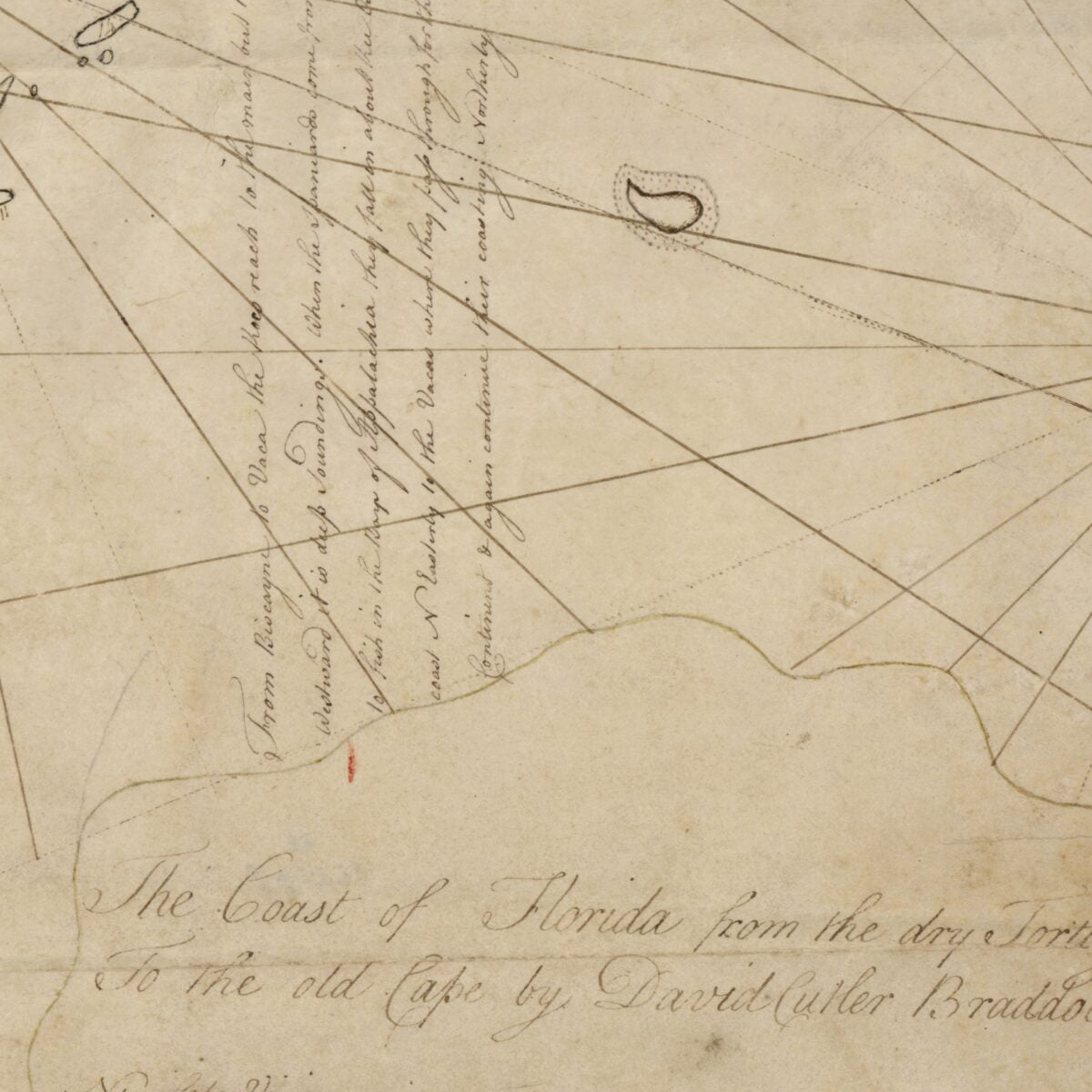 This old map of The Coast of Florida from the Dry Tortugas to the Old Cape from 1756 was created by David Cutler Braddock in 1756