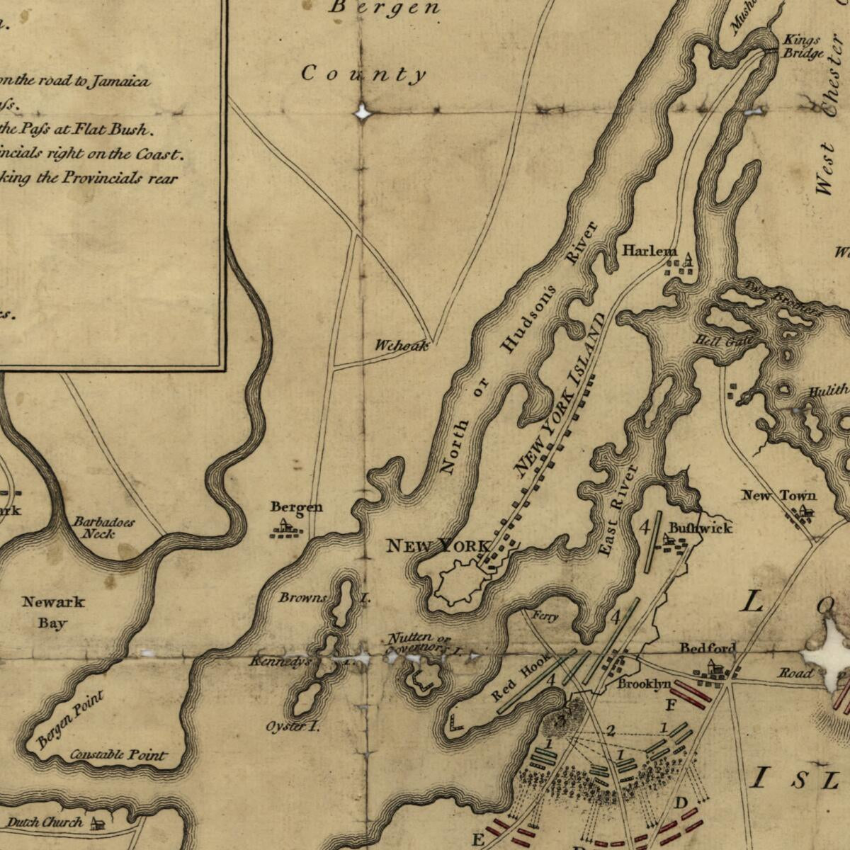 This old map of Plan of the Attack On the Provincial Army On Long Island, August 27th from 1776. With the Draughts of New York Island, Staten Island, and the Adjacent Part of the Continent was created by John Bowles in 1776