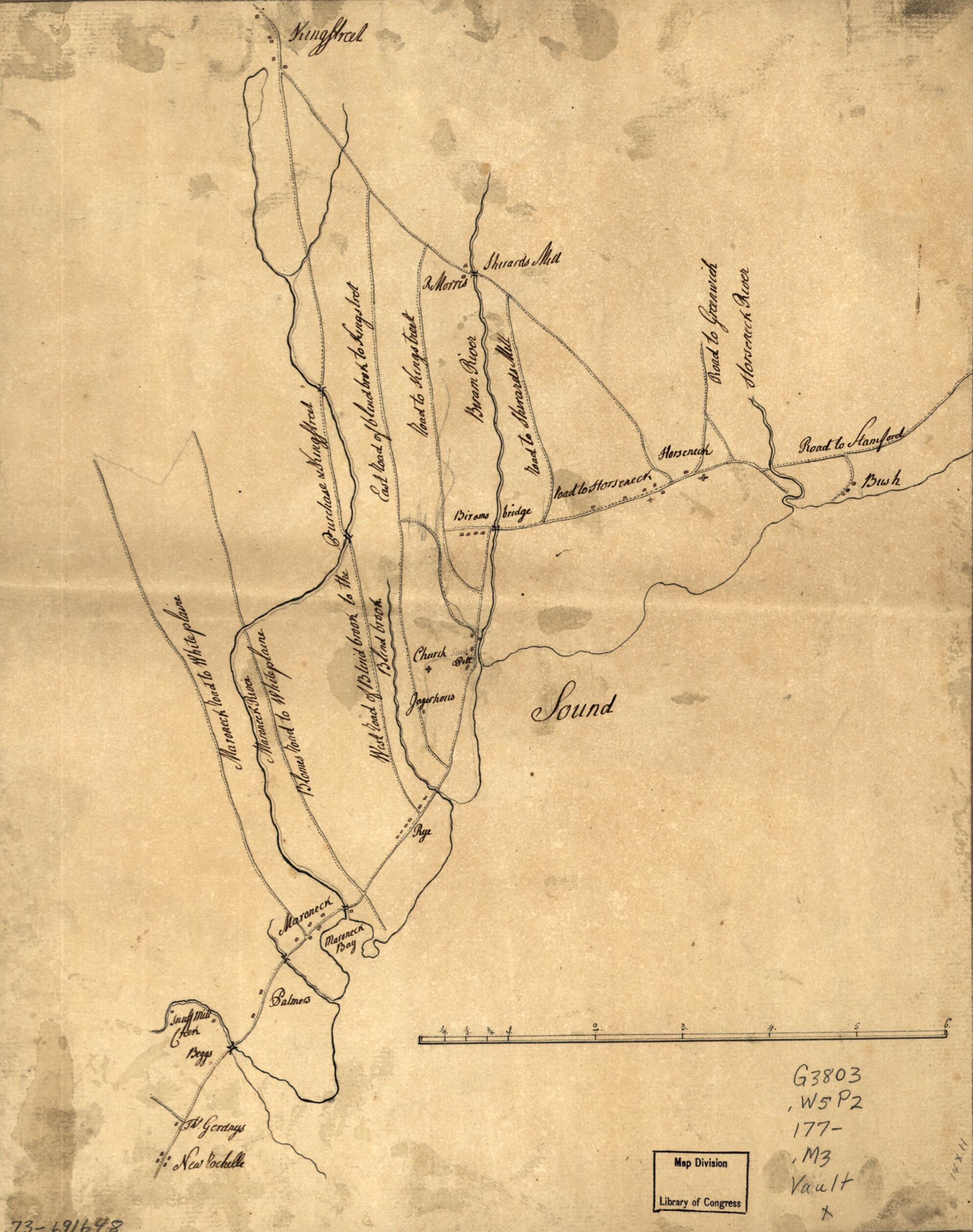This old map of Map of the Roads from New Rochelle to Kingstreet, Westchester County from 1770 was created by in 1770