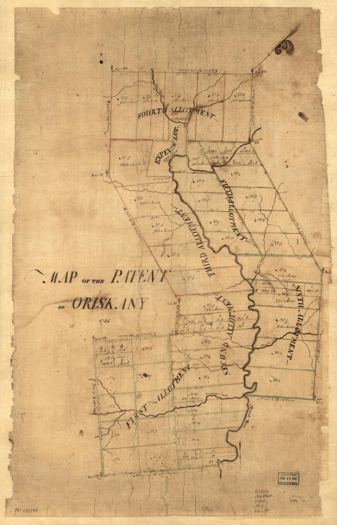 This old map of Map of the Patent of Oriskany from 1785 was created by in 1785