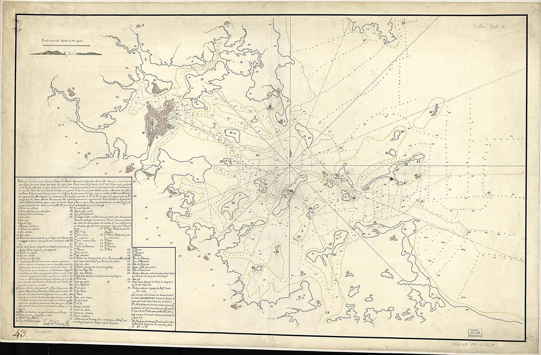 This old map of Puerto Del Boston from 1780 was created by Josef Del Campo in 1780