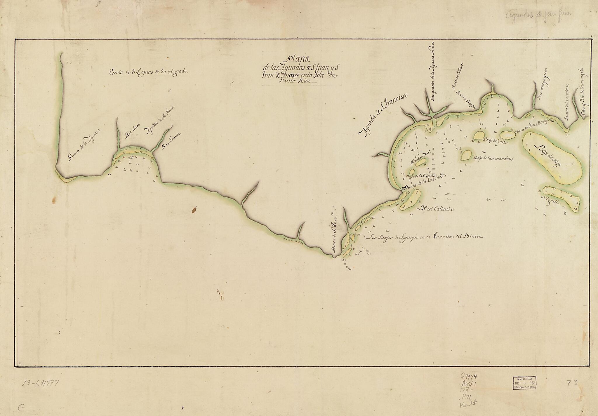 This old map of Plano De Las Aguadas De S. Juan Y S. Franco. & Anasco En La Ysla De Puerto Rico from 1780 was created by in 1780