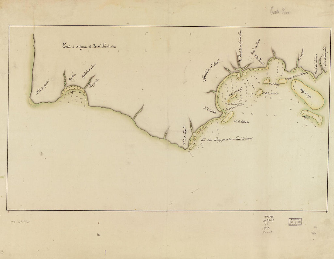This old map of Map Showing Coast In the Regions of Aguadilla, Añasco, and Mayagüez from 1780 was created by in 1780
