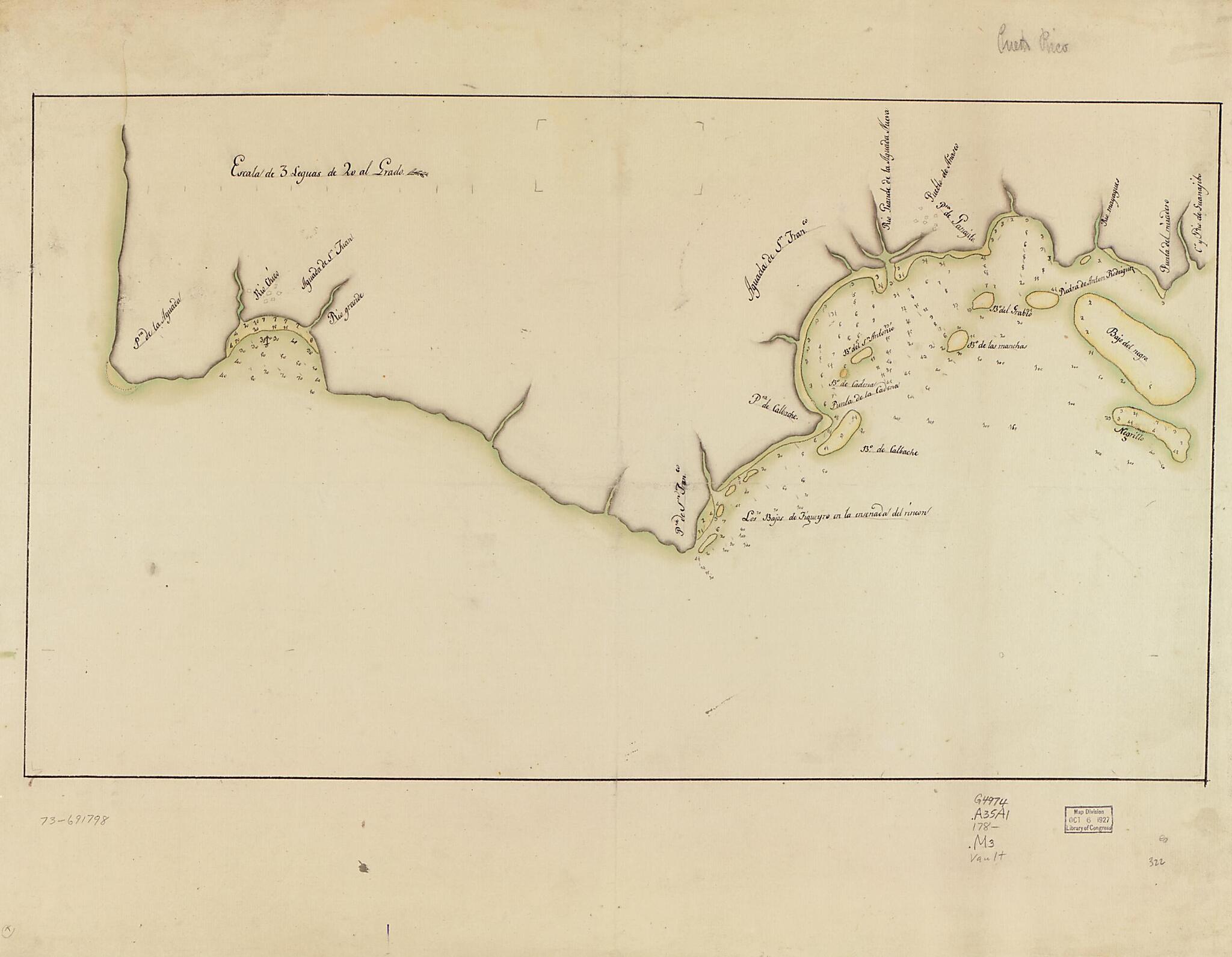 This old map of Map Showing Coast In the Regions of Aguadilla, Añasco, and Mayagüez from 1780 was created by in 1780
