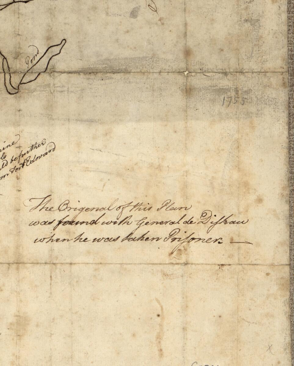 This old map of Fort Edward to Crown Point from 1755 was created by Jean Hermant Dieskau in 1755