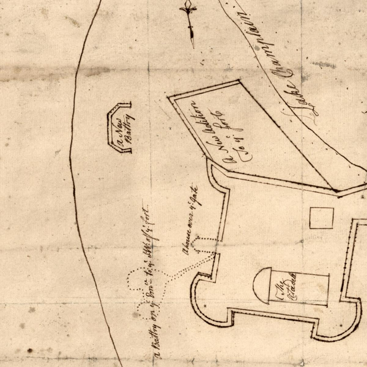 This old map of Sir: This Is Minuts of the Fort at Crown Point and of the Redouts Built Round It; Which I Took On the Mountain to the West of Crown Point Abt. a Miles Distance from 1755 was created by William Johnson, Robert Rogers in 1755