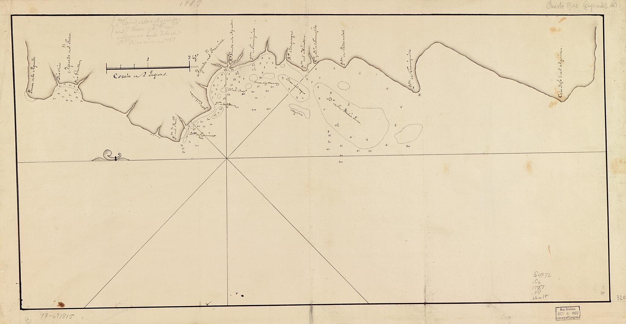 This old map of Plano D. Las Aguadas D. Sn. Juan Y Sn. Franco. D. Añasco En La Ysla De Pto. Rico, Año D. from 1787 was created by in 1787