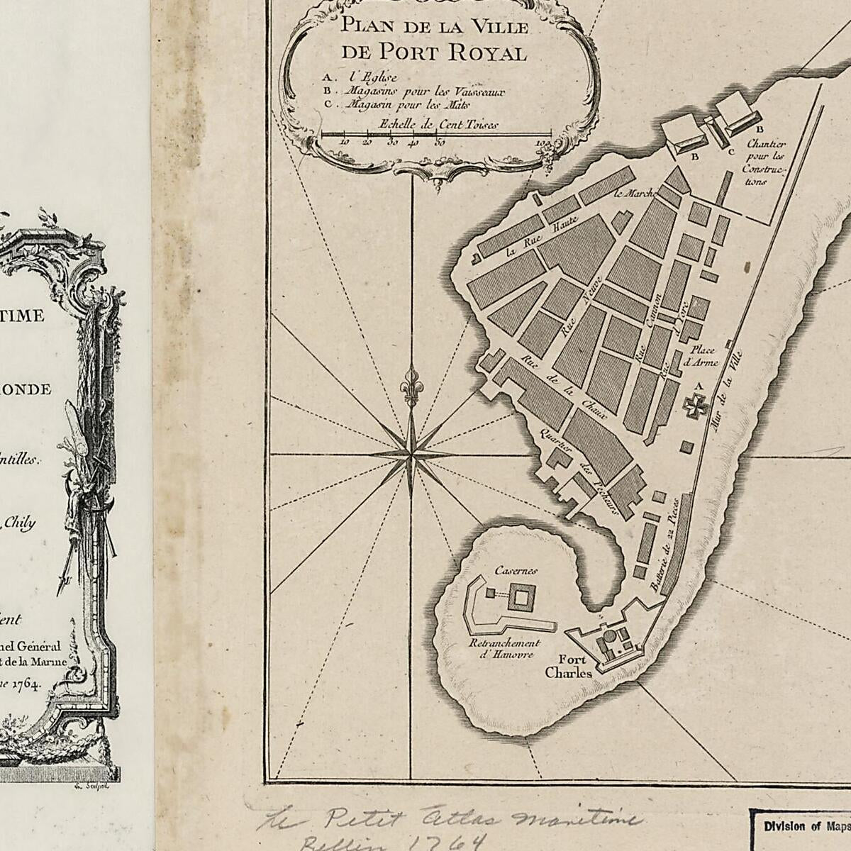 This old map of Plan De La Ville De Port Royal from 1764 was created by Jacques Nicolas Bellin in 1764