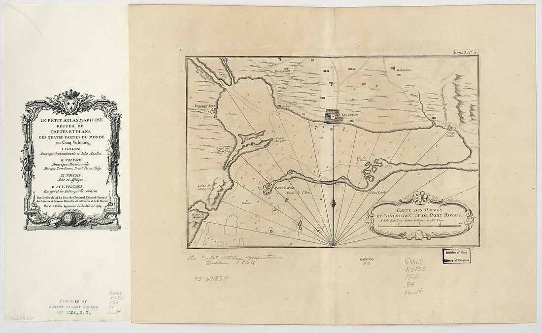 This old map of Carte Des Havres De Kingstown Et De Port Royal from 1764 was created by Jacques Nicolas Bellin in 1764