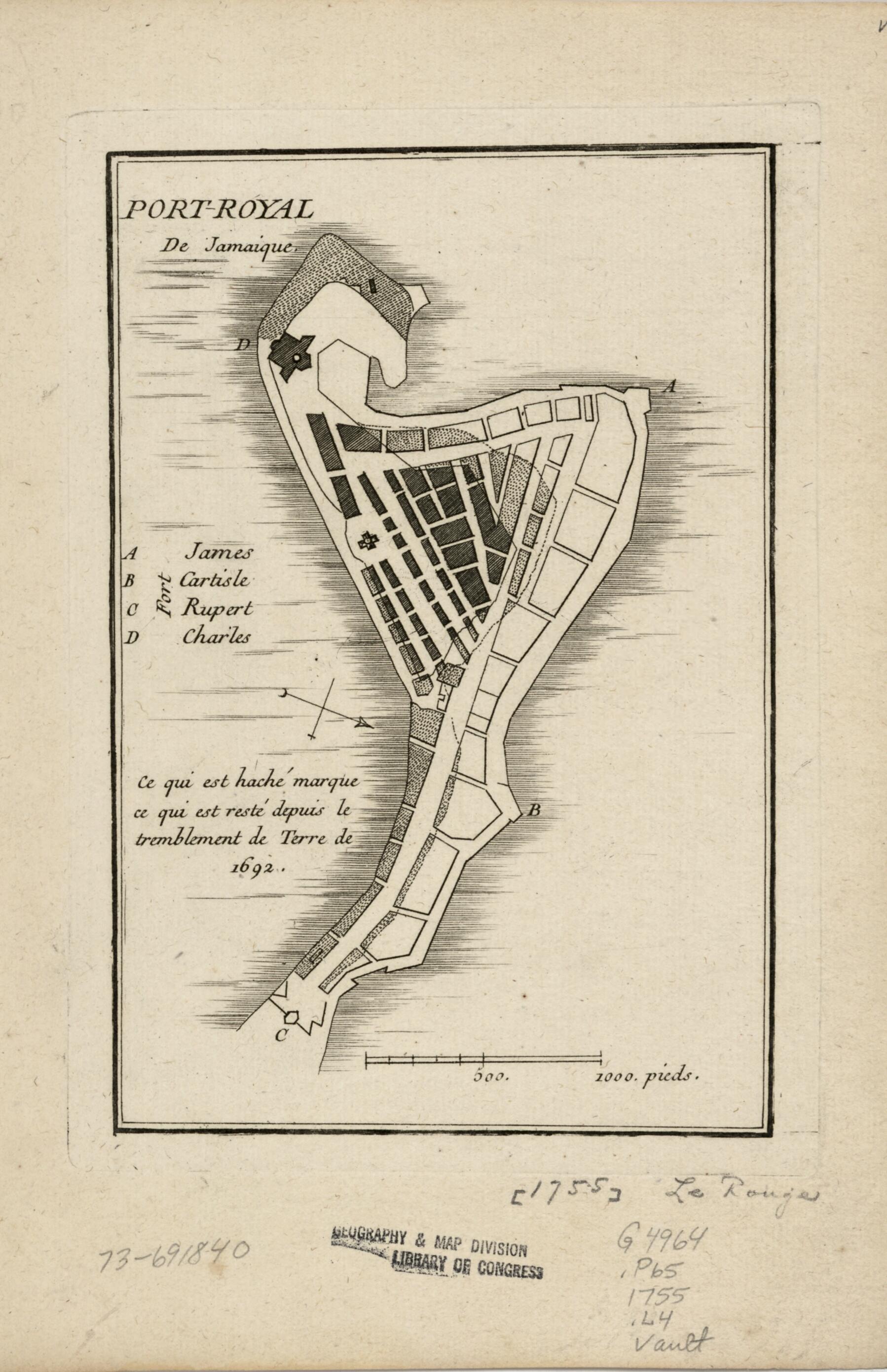 This old map of Royal De Jamaique from 1755 was created by Louis in 1755