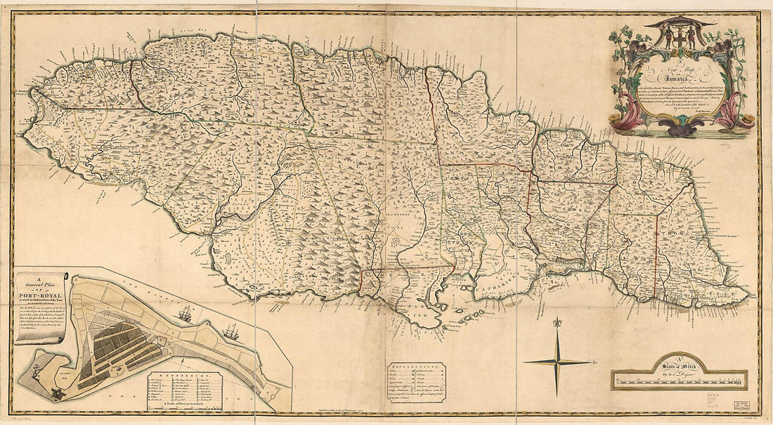 This old map of A New Map of Jamaica; In Which the Several Towns, Forts, and Settlements, Are Accurately Laid Down As Well As Ye Situations & Depts. of Ye Most Noted Harbours & Anchoring Places from 1755 was created by J. Bayly, Patrick Browne, Sheffie