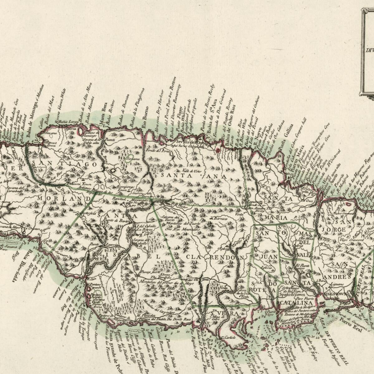 This old map of Carta De La Isla De La Jamayca; Dividida En Diez Y Nueve Parroquias ó Quarteles from 1780 was created by Tomás López De Vargas Machuca in 1780