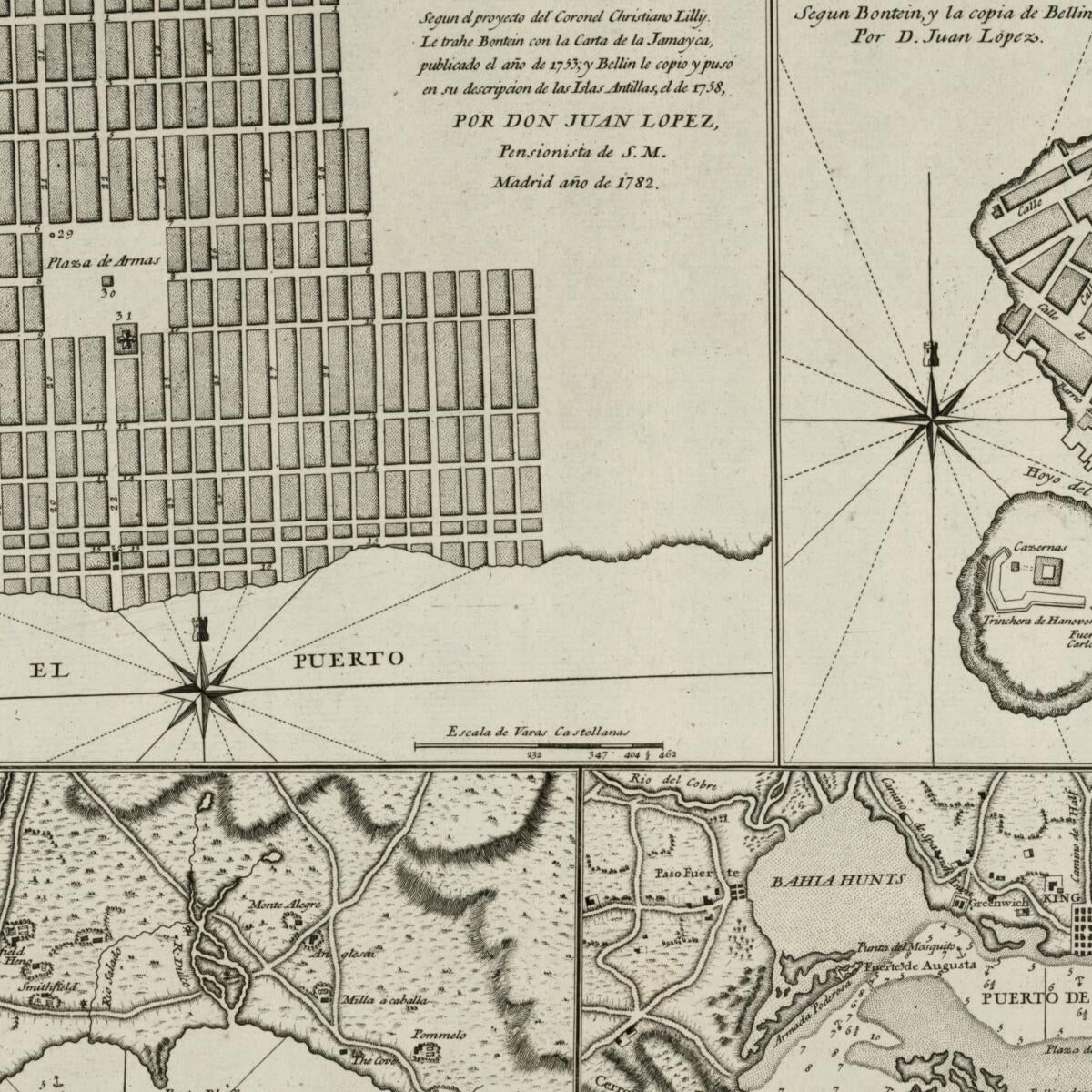 This old map of Plano De La Ciudad De Puerto Real, En La Isla De La Jamaica from 1782 was created by Juan López in 1782