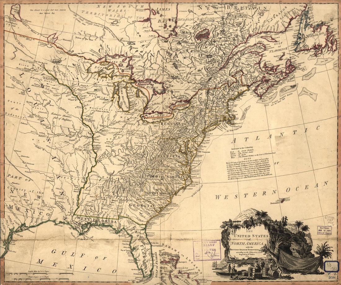 This old map of The United States of North America, With the British & Spanish Territories According to the Treaty of 1784 from 1785 was created by William Faden in 1785