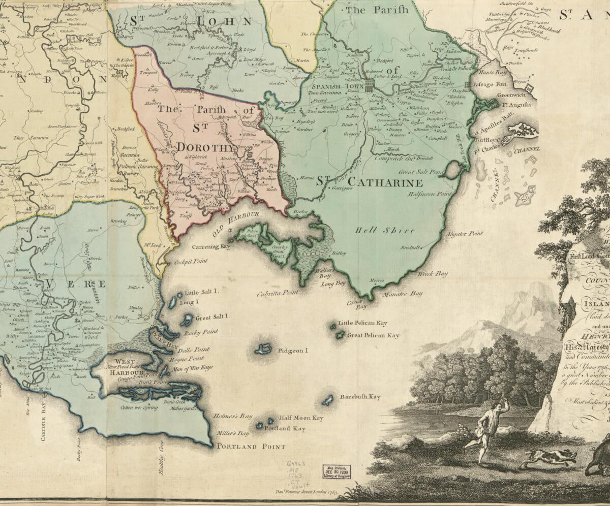 This old map of This Map of the County of Middlesex In the Island of Jamaica from 1763 was created by Thomas Craskell, Daniel Fournier, Henry Moore, James Simpson in 1763
