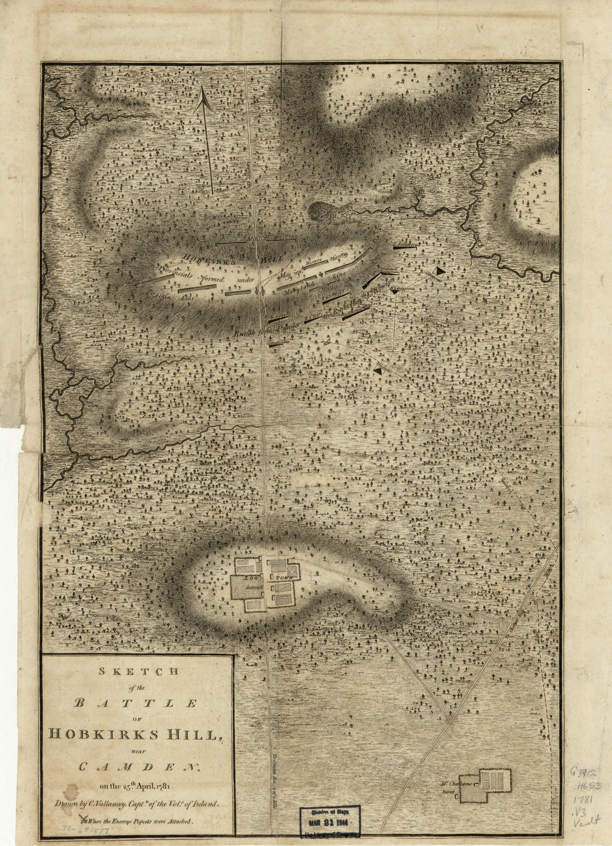 Sketch of the Battle of Hobkirks Hill, Near Camden, On the 25th April, 1781 1794 by Relic Map Company