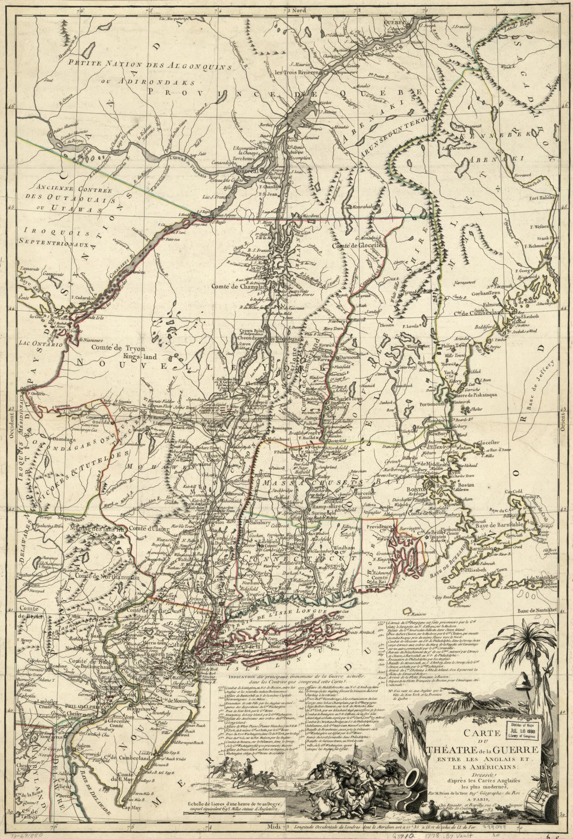 This old map of Carte Du Théatre De La Guerre Entre Les Anglais Et Les Américains: from 1782 was created by Louis Brion De La Tour, Esnauts Et Rapilly in 1782
