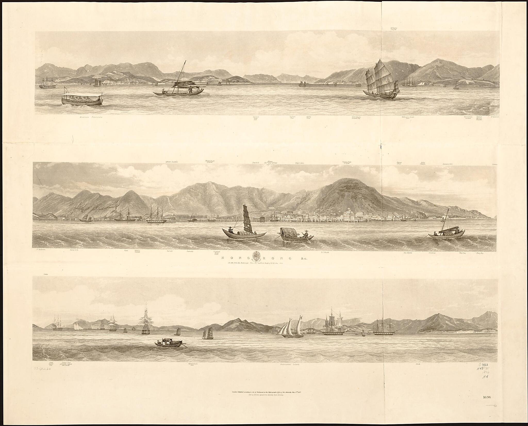 This old map of Hong Kong &c. As Seen from the Anchorage from 1847 was created by Great Britain. Hydrographic Department, Leopold George Heath in 1847
