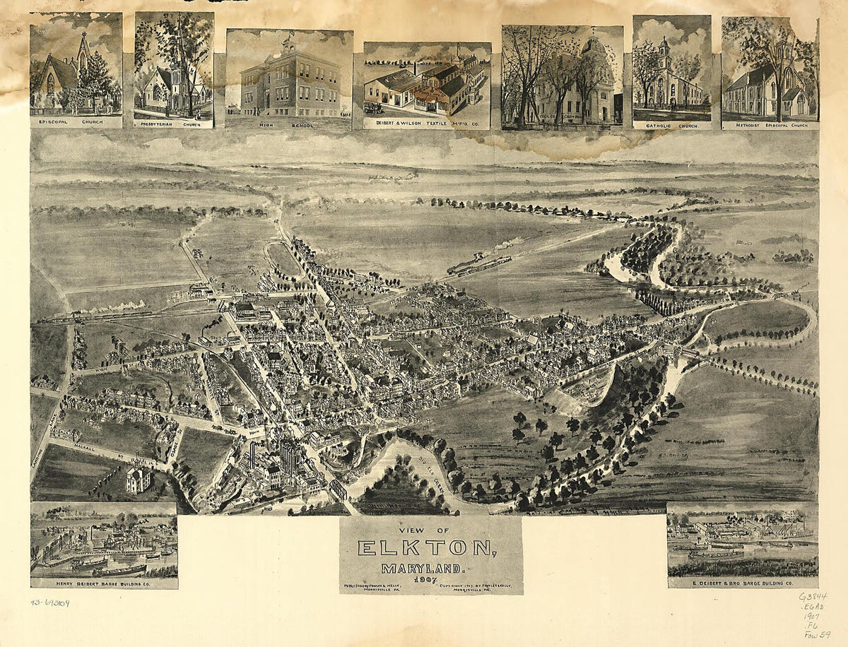 View of Elkton, Maryland 1907 by Relic Map Company