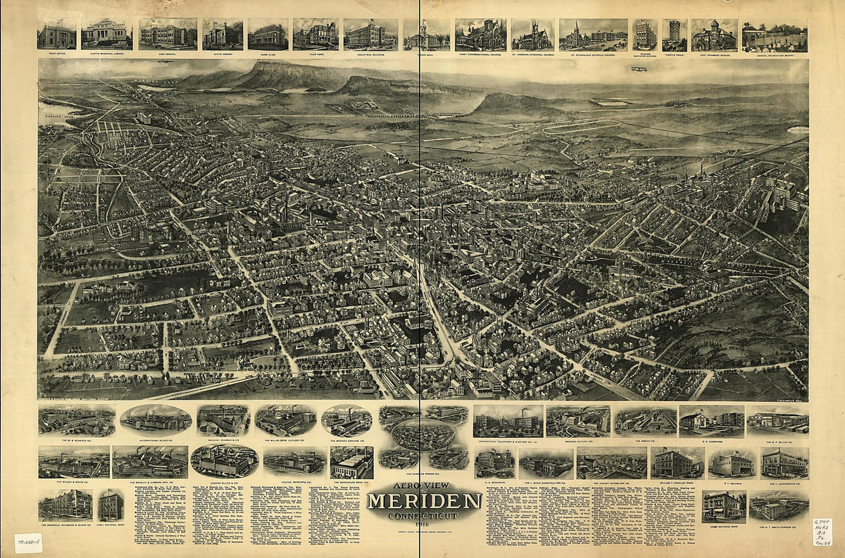 Aero View of Meriden, Connecticut 1918 by Relic Map Company