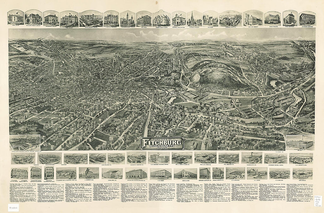 This old map of Aero View of Fitchburg, Massachusetts from 1915 was created by T. M. (Thaddeus Mortimer) Fowler, Hughes & Bailey in 1915