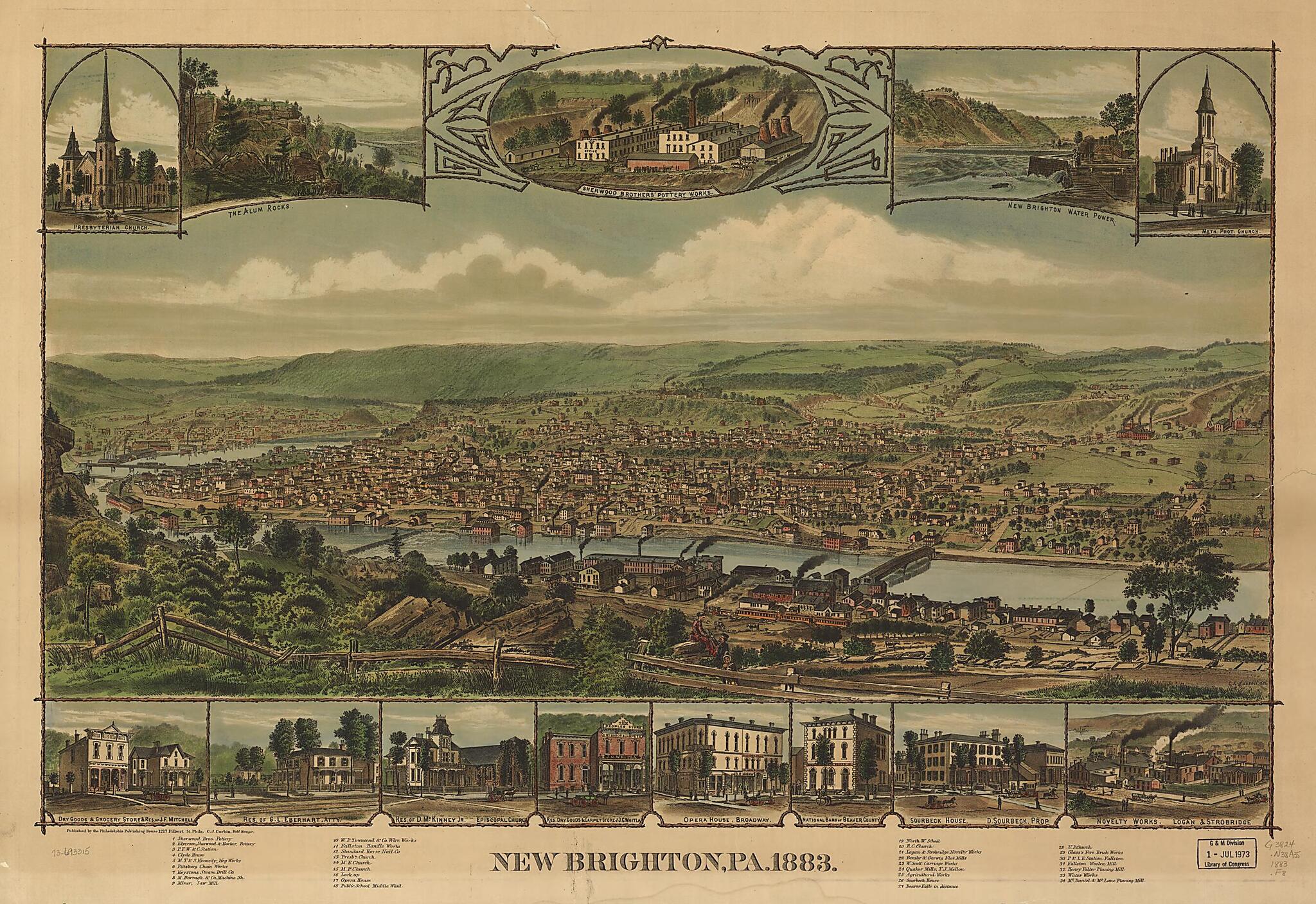 This old map of New Brighton, Pennsylvania from 1883 was created by Charles Lewis Fussell, Philadelphia Publishing House in 1883