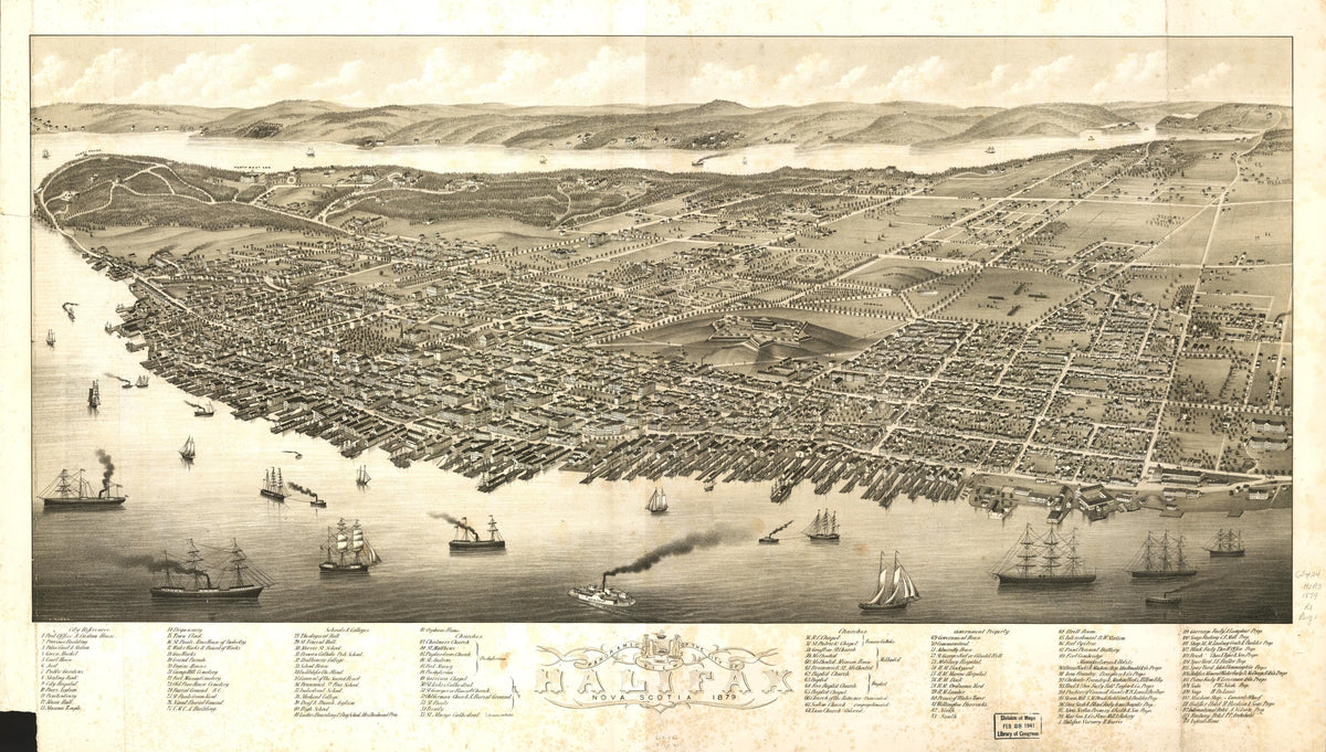 Panoramic View of the City of Halifax, Nova Scotia 1879 by Relic Map Company