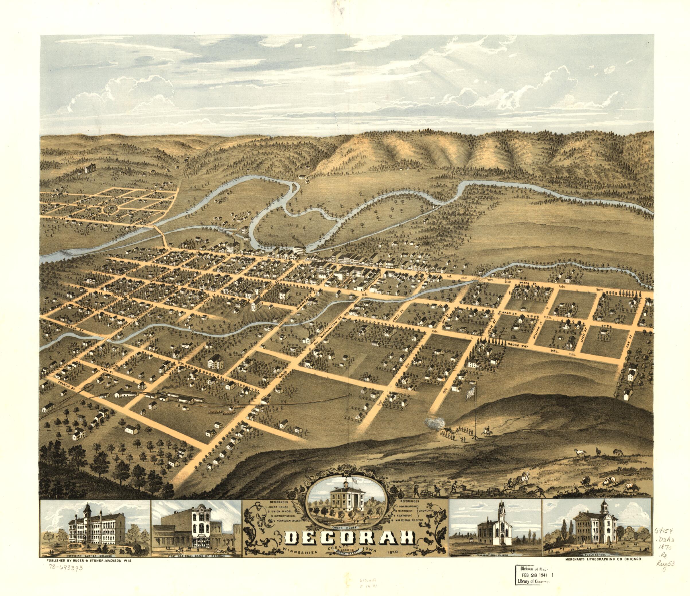 This old map of Decorah, Winneshiek County, Iowa from 1870 was created by Merchant&