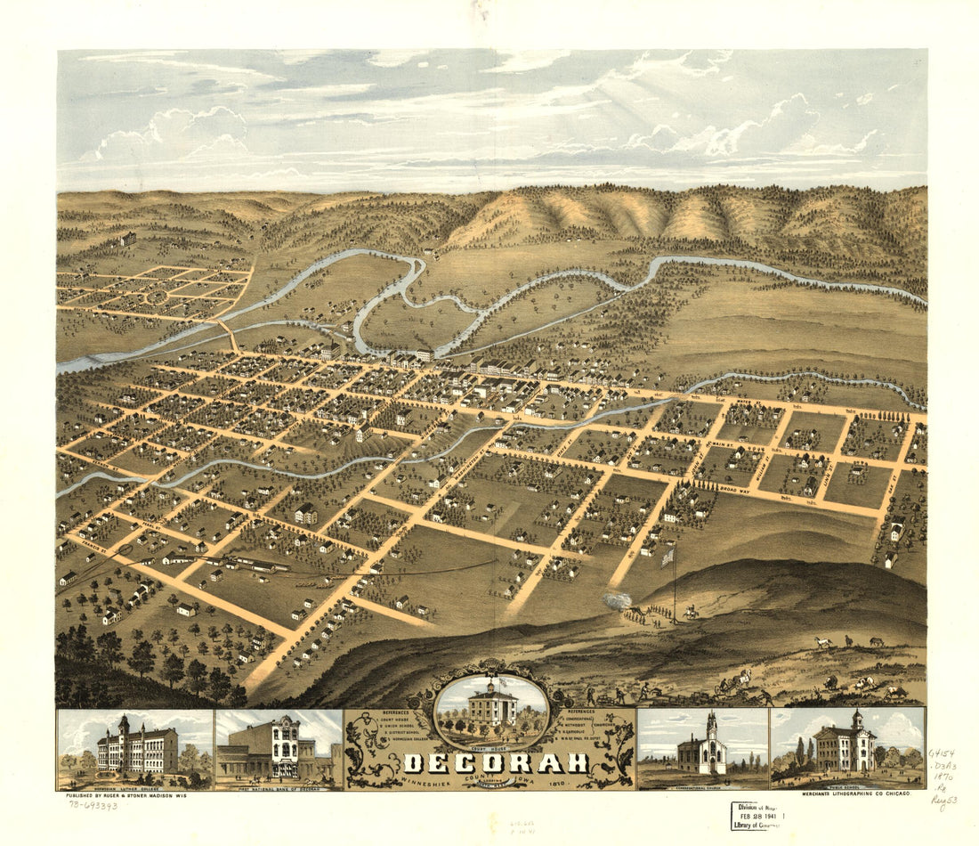 This old map of Decorah, Winneshiek County, Iowa from 1870 was created by Merchant&