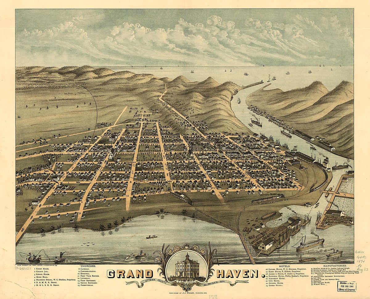 Grand Haven, Ottawa County, Michigan 1874 by Relic Map Company