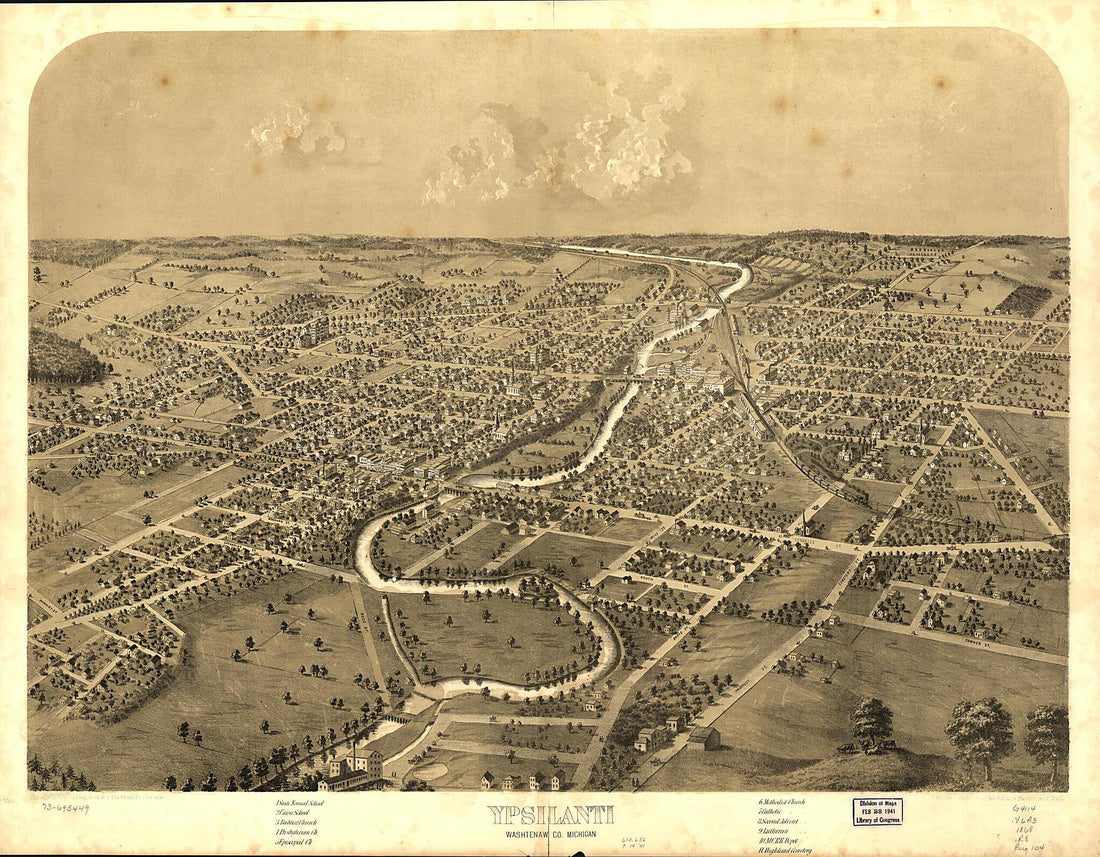 This old map of Ypsilanti, Washtenaw County, Michigan from 1868 was created by Chicago Lithographing Co, A. Ruger in 1868