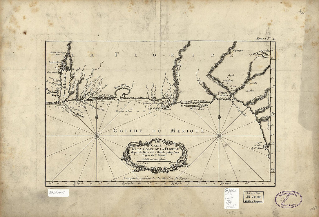 This old map of Carte De La Coste De La Floride Depuis La Baye De La Mobile Jusqu&