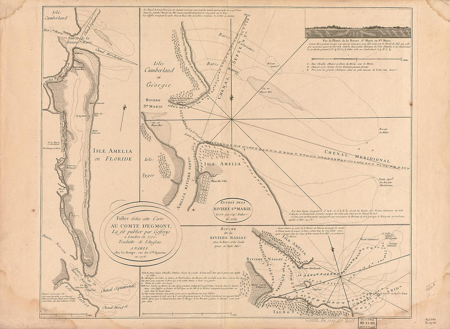 This old map of Isle Amelia En Floride from 1778 was created by William Fuller, Thomas Jefferys,  Louis in 1778